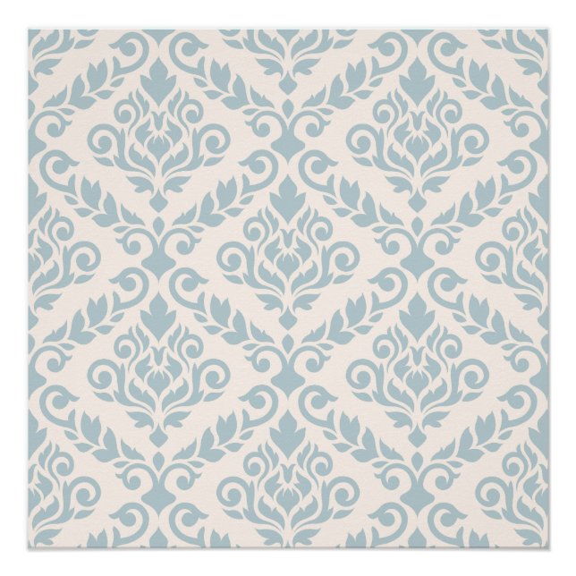 Prima Damask Big Ptn Blue auf Cream Poster (Vorderseite)
