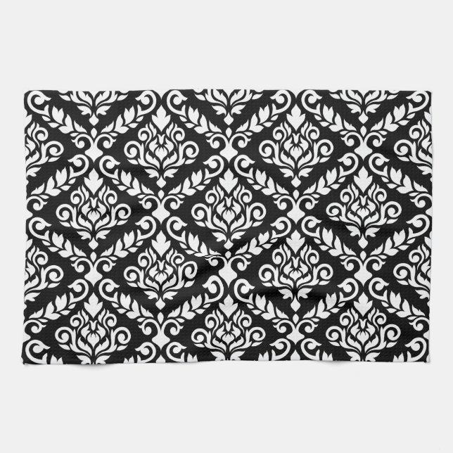 Prima Damask Big Ptn White auf Black Geschirrtuch (Horizontal)