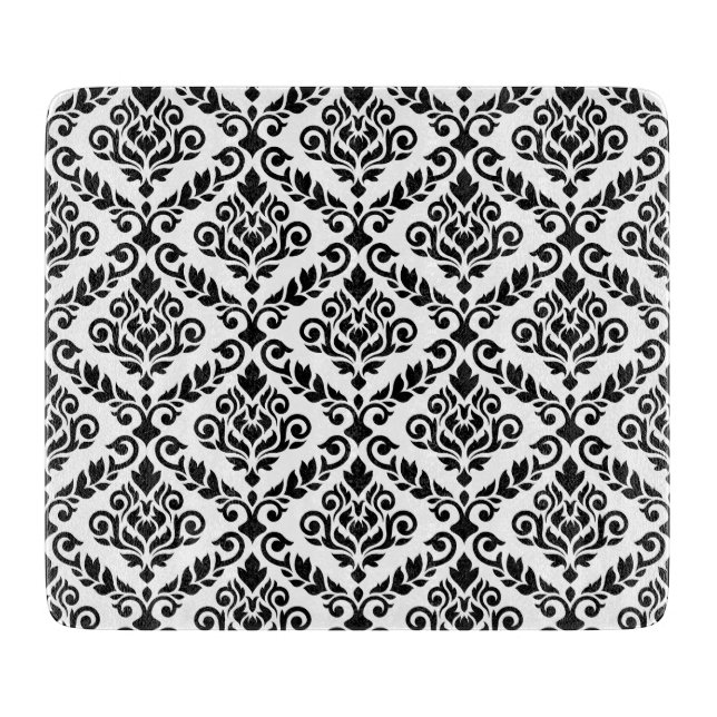 Prima Damask Muster Black auf Weiß Schneidebrett (Vorderseite)