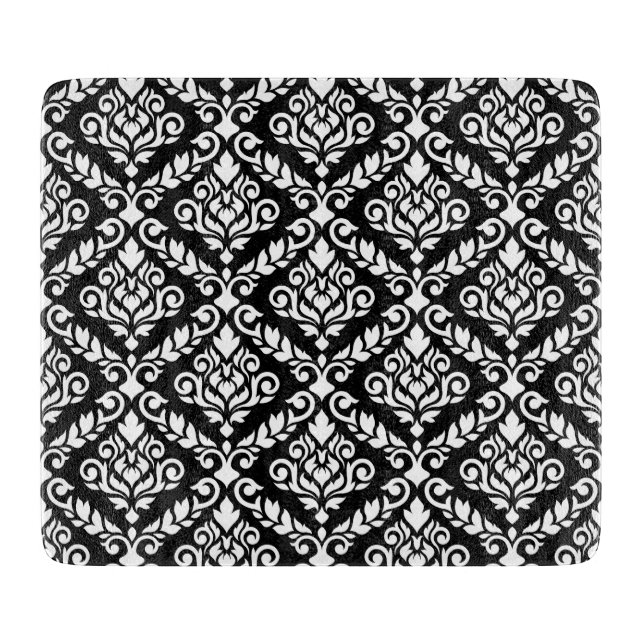 Prima Damask Muster Weiß auf schwarz Schneidebrett (Vorderseite)
