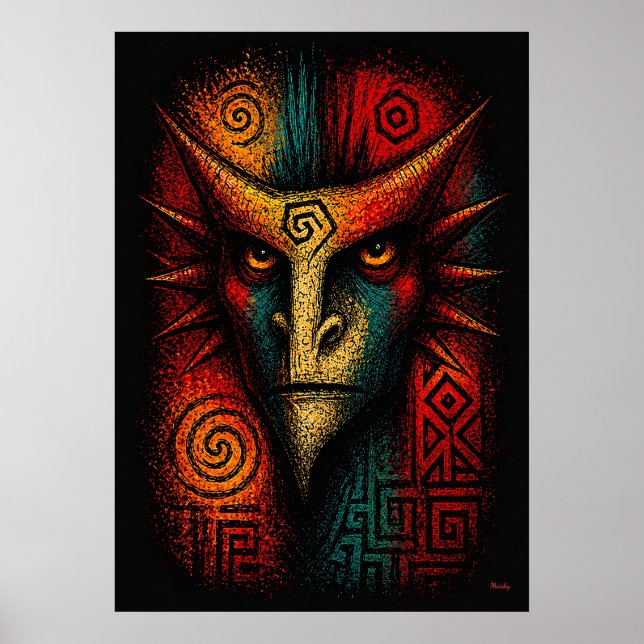 Primal Spirit Mask Abstrakte Kunst – Expressionism Poster (Vorne)