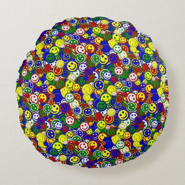Primäre Face Beads BLAUE-ROUND PILLOW Rundes Kissen (Vorderseite)