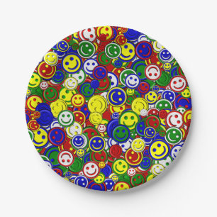 Primäres glückliches Gesicht Allover Beads Pappteller