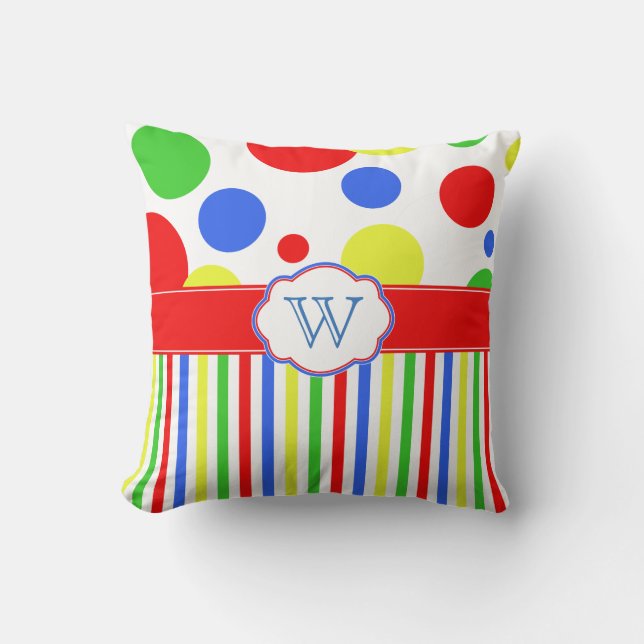 Primärfarben Leuchtende Kindermonogramm Kissen (Vorderseite)