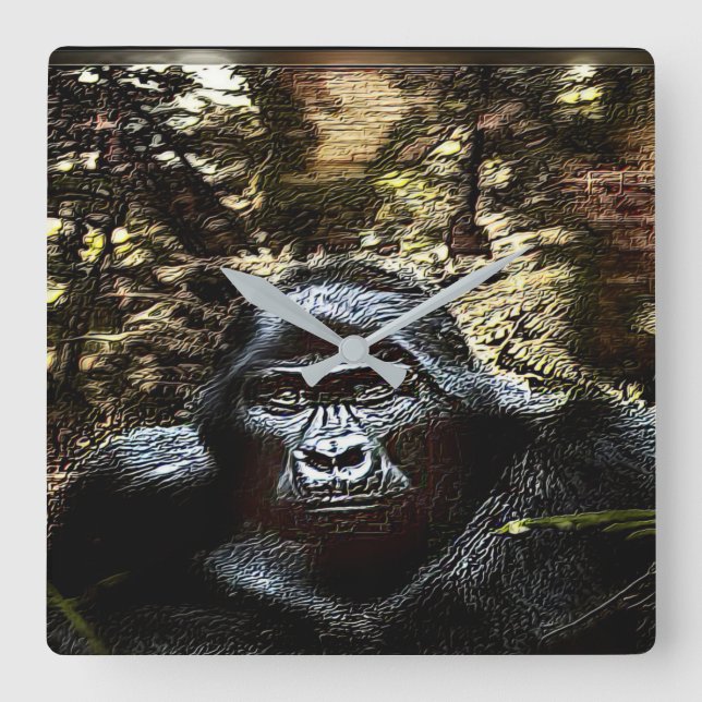 Primat-Modelle: Außergewöhnlicher Gorilla 02 Quadratische Wanduhr (Vorderseite)