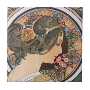 Primel durch Alphonse Mucha - Vintage Kunst Fliese