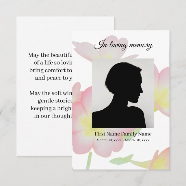 Primel-Funeral-Gebetskarte Begleitkarte (Vorne/Hinten)