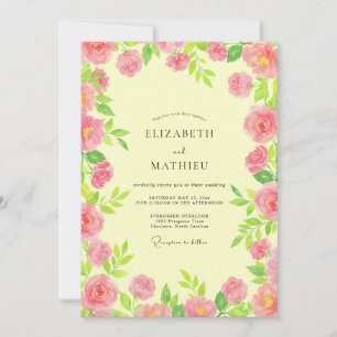 Primel-Magenta-Pfingstrosen-Hochzeit Einladung