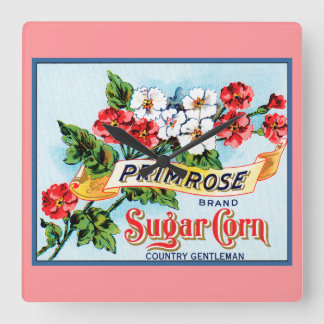 Primelblumen Rosa Florale Vintage-Kisten-Kunst Quadratische Wanduhr