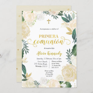 Primera Comunió florale blanche sur invitation In