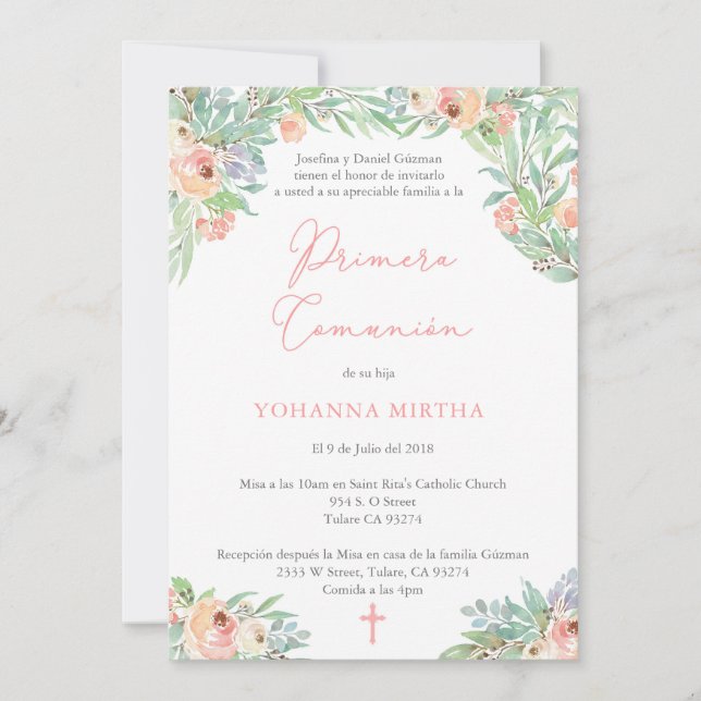 Primera Comunion, Girl First Communation auf Spani Einladung (Vorderseite)