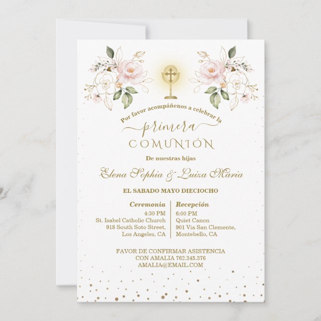 Primera Comunión Girls Twins First Holy Communion  Einladung (Vorderseite)
