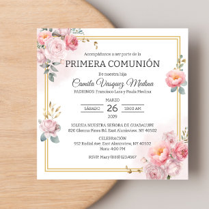Primera Comunion Pink Roses Erste Heilige Kommune Einladung