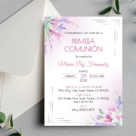 Primera Comunion Purple Flowers erste Kommune Einladung