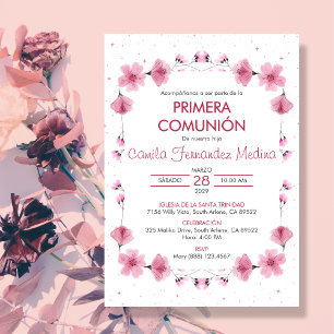 Primera Comunion Rosa Blume Erste Kommune Einladung