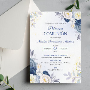 Primera Comunion Weiße Blume Erste Kommune Einladung