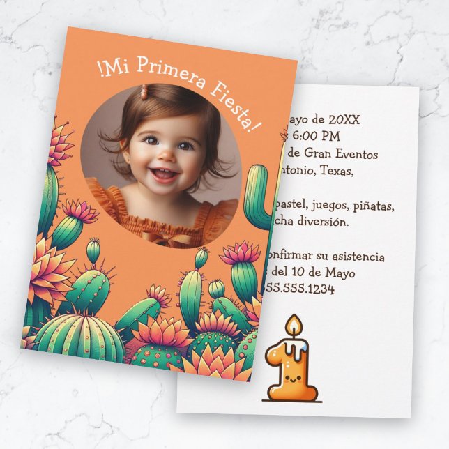 Primera Fiesta Spanish Cactus Birthday Add Foto Einladung (Primera Fiesta Spanish Cactus Birthday Add Photo Invitation)
