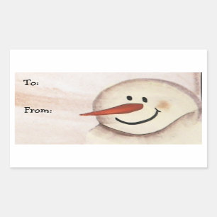 Primitive Acrylic Painted Snowman Weihnachtsmarke Rechteckiger Aufkleber