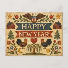 Primitive Americana-Folk-Art Neujahr Feiertagspostkarte