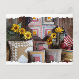 Primitive Amerikanische Antike Quilt-Postkarte Postkarte