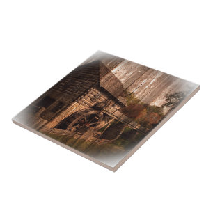 Primitive Barn Wood Bauernmühle Wasserrad Fliese