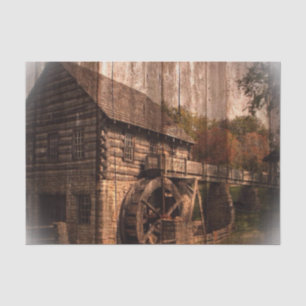 Primitive Barn Wood Bauernmühle Wasserrad Seidenpapier