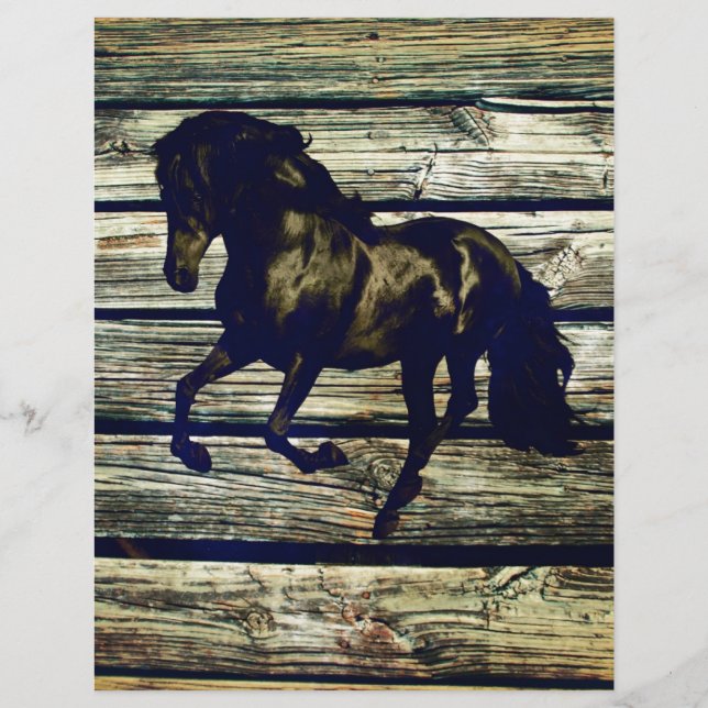 Primitive BarnWood Reittier Schwarzer Hengst Pferd (Vorderseite)