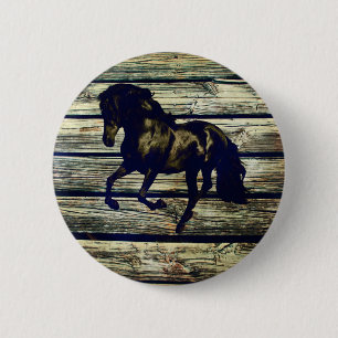 Primitive BarnWood Reittier Schwarzer Hengst Pferd Button
