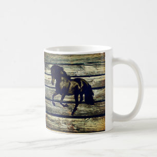 Primitive BarnWood Reittier Schwarzer Hengst Pferd Kaffeetasse