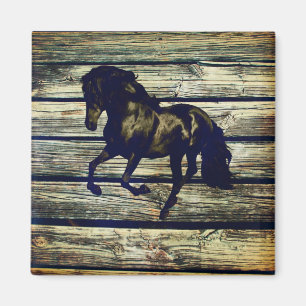 Primitive BarnWood Reittier Schwarzer Hengst Pferd Magnet