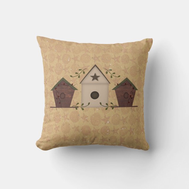 Primitive Birdhouses Pillow Kissen (Vorderseite)