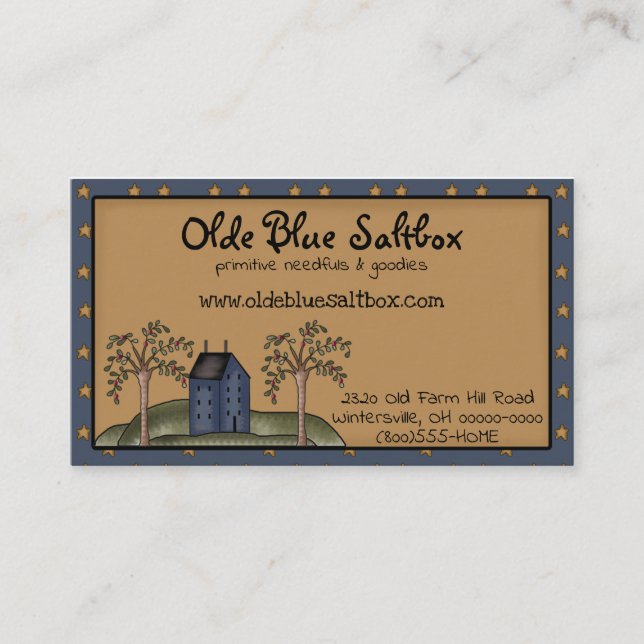 Primitive Country Blue Saltbox House Business Card Visitenkarte (Vorderseite)