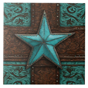 Primitive Country Brown Türkis Western Star Fliese