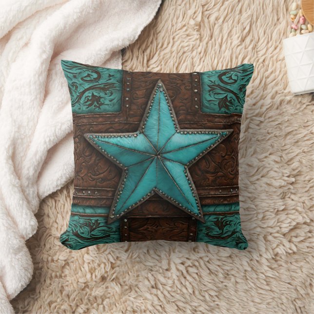 Primitive Country Brown Türkis Western Star Kissen (Decke)