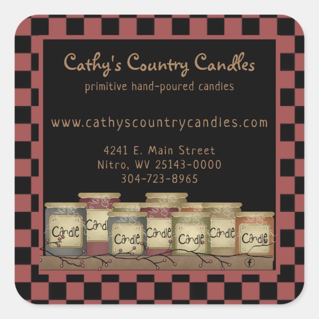 Primitive Country Candles & Pip Berries Quadratischer Aufkleber (Vorderseite)