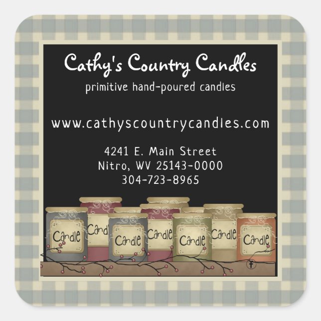 Primitive Country Candles & Pip Berries Square Sti Quadratischer Aufkleber (Vorderseite)