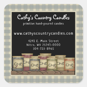 Primitive Country Candles & Pip Berries Square Sti Quadratischer Aufkleber