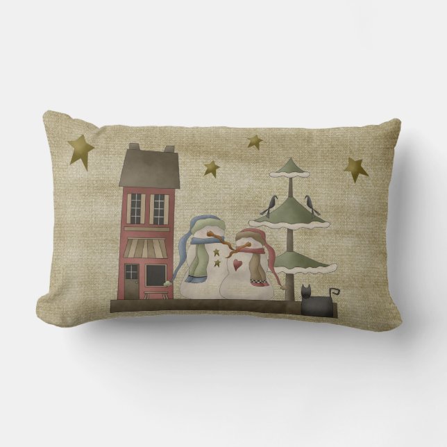 Primitive Country Style Snowman Pillow Lendenkissen (Vorderseite)
