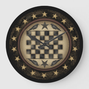 Primitive Crow Checkerboard Wall Clock Große Wanduhr