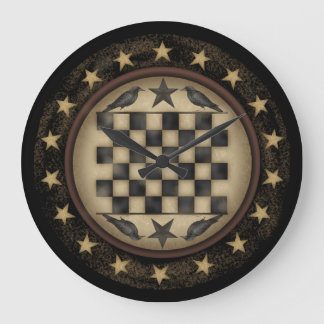 Primitive Crow Checkerboard Wall Clock Große Wanduhr