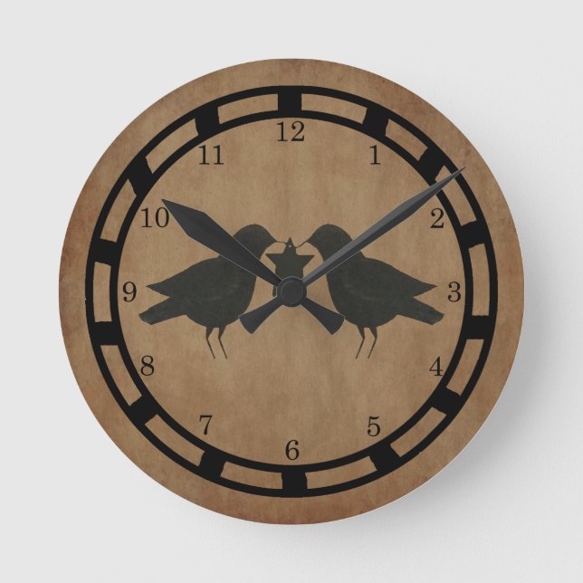 Primitive Crows Wall Clock Runde Wanduhr (Vorderseite)