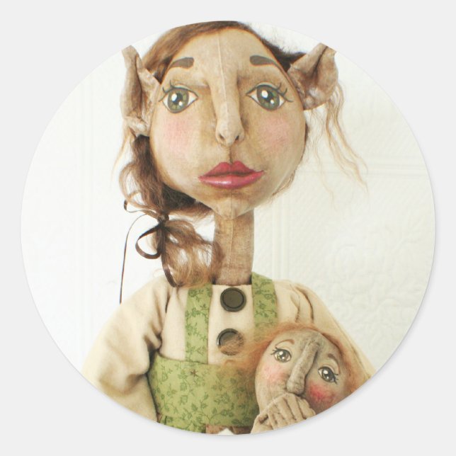 Primitive Folk Art Elf Sticker ~ Weihnachtskarten (Vorderseite)