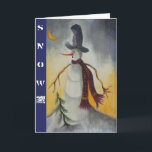 Primitive Folk Art Snowman Feiertagskarte<br><div class="desc">Originelle Kunst in Acryl auf Papier. Showman hat einen primitiven volkstümlichen Flair,  der in einem Hut und einem roten Schal gekleidet ist.</div>