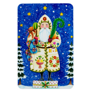 PRIMITIVE FOLKART BALTIMORE QUILT VATER CHRISTMAS MAGNET