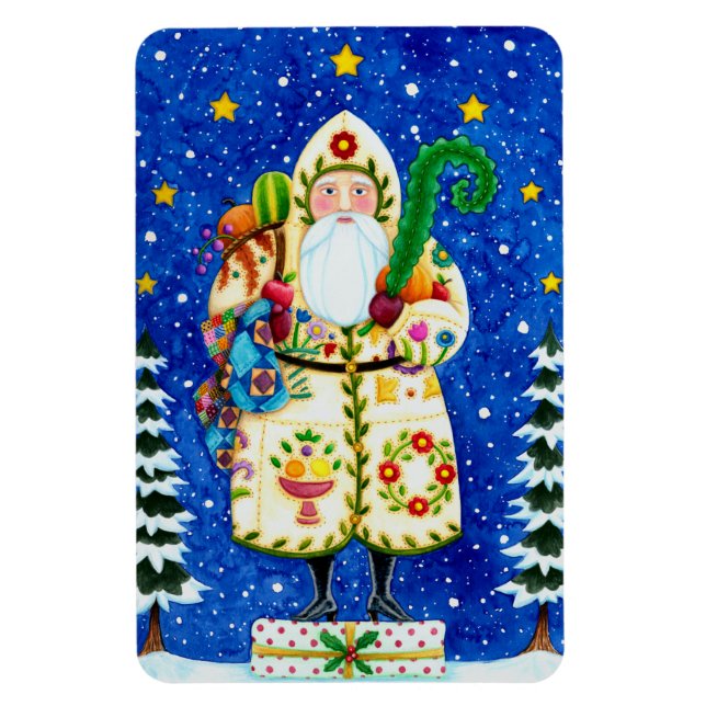 PRIMITIVE FOLKART BALTIMORE QUILT VATER CHRISTMAS MAGNET (Vertikal)