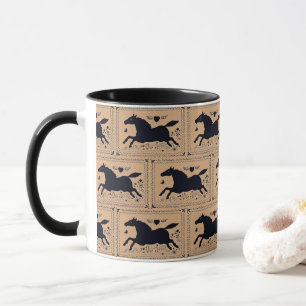 PRIMITIVE FOLKUNST, DIE DIE SILHOUETTE DER PFERDEQ TASSE