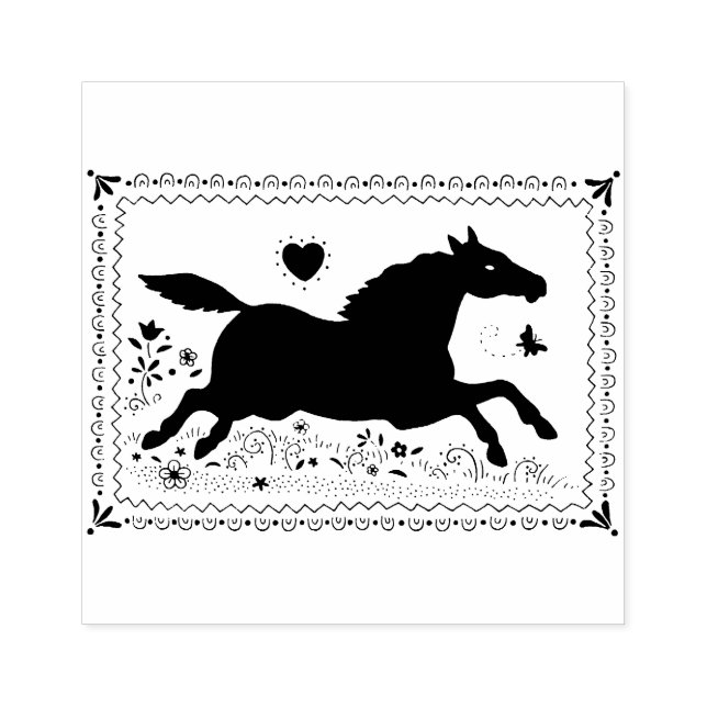 PRIMITIVE FOLKUNST - PFERDE, SILHOUETTE GUMMISTEMPEL (Prägung)