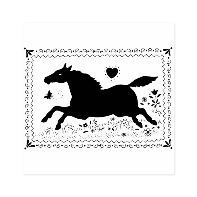 PRIMITIVE FOLKUNST - PFERDE, SILHOUETTE GUMMISTEMPEL (Prägung)