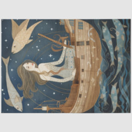 Primitive Frau mit Fischfischen dekoutiert Seidenpapier