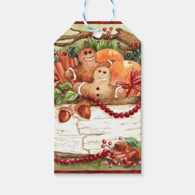 Primitive Gingerbrot-Körbchen-Geschenk-Tag Geschenkanhänger (Vorderseite)